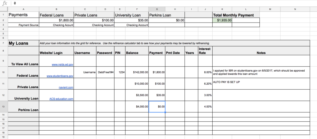 student loan tracking spreadsheet