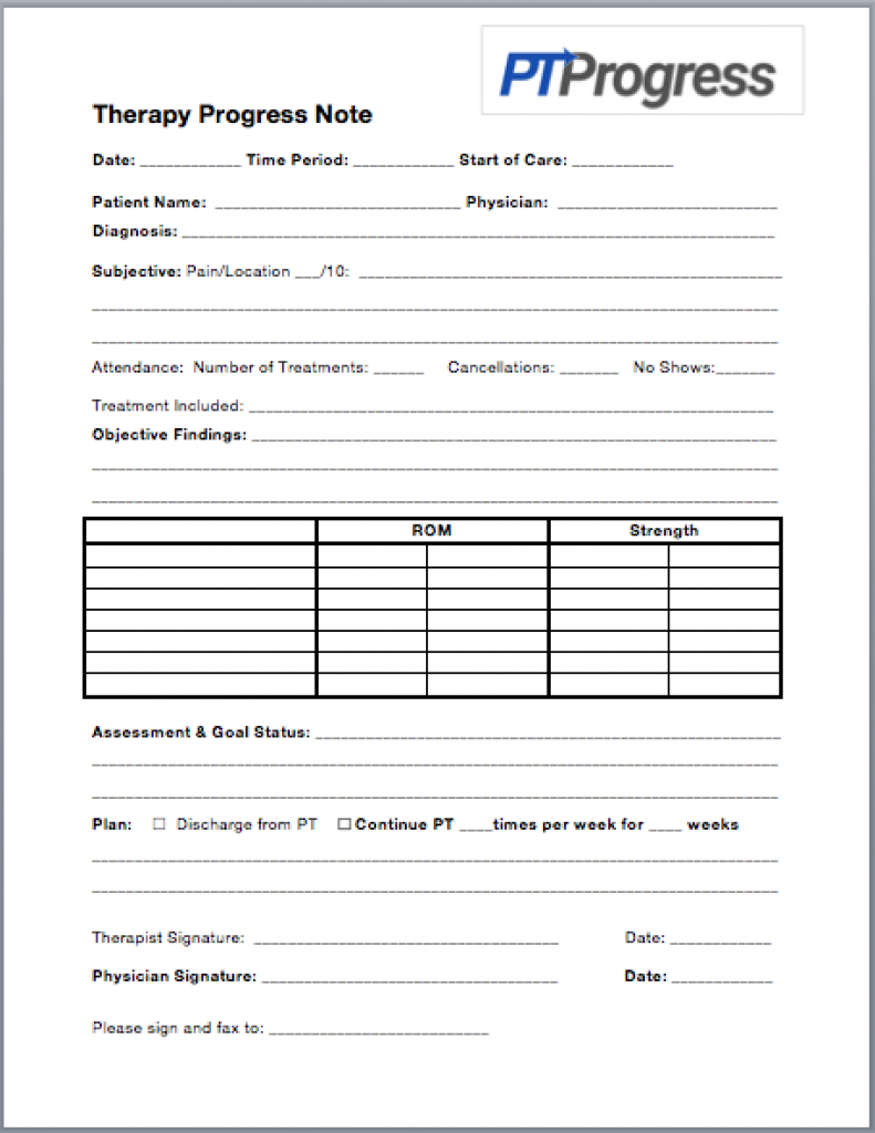 Clinical Note Template from www.ptprogress.com